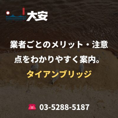 業者ごとのメリット・注意点をわかりやすく案内。｜タイアンブリッジ