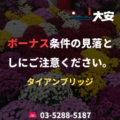ボーナス条件の見落としにご注意ください。｜タイアンブリッジ